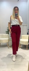 Yanları Yırtmaçlı Bilek Paça Pantolon - Bordo