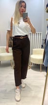 Yanları Yırtmaçlı Bilek Paça Pantolon - Kahverengi