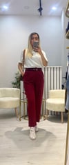 Yanları Yırtmaçlı Bilek Paça Pantolon - Bordo