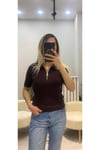 Yarım Fermuarlı Fitilli Polo Yaka Triko Bluz