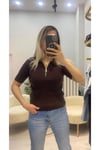 Yarım Fermuarlı Fitilli Polo Yaka Triko Bluz