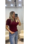 Yarım Fermuarlı Fitilli Polo Yaka Triko Bluz