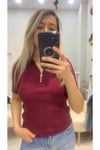 Yarım Fermuarlı Fitilli Polo Yaka Triko Bluz