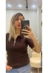 Yarım Fermuarlı Fitilli Polo Yaka Triko Bluz