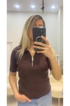Yarım Fermuarlı Fitilli Polo Yaka Triko Bluz