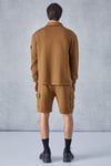 AATROX Erkek Polo Yakalı Patlı Düğmeli Uzun Kol Regular Fit Nakış Detaylı Koyu Kahverengi Sweatshirt