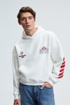 ABISMO Erkek Kapüşonlu Kanguru Cepli Kolları Ve Sırtı Baskılı Relaxed Fit Beyaz Sweatshirt
