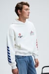 ABISMO Erkek Kapüşonlu Kanguru Cepli Kolları Ve Sırtı Baskılı Relaxed Fit Beyaz Sweatshirt
