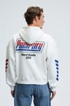 ABISMO Erkek Kapüşonlu Kanguru Cepli Kolları Ve Sırtı Baskılı Relaxed Fit Beyaz Sweatshirt