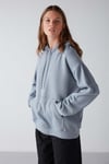 ADEL Kadın İçi Polarlı Yumuşacık Relaxed Örme 3 İplik Kanguru Cepli Kapüşonlu Mavi Sweatshirt