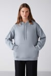 ADEL Kadın İçi Polarlı Yumuşacık Relaxed Örme 3 İplik Kanguru Cepli Kapüşonlu Mavi Sweatshirt