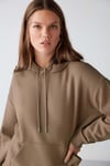 Adel Kadın Organik Pamuklu Içi Polarlı Yumuşacık Relaxed  Kanguru Cepli Kapüşonlu Vizon Sweatshirt
