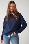 ADRIELLE Kadın Sıcak Tutan Nakış Detaylı Relaxed 3 İplik Organik Pamuk Lacivert Sweatshirt