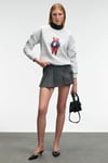 AELORIA Kadın Önü Baskılı Reglan Kol Oversize Grimelanj Sweatshirt