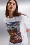 AILIS Kadın %100 Pamuk Oversize Fit  Baskılı Beyaz T-Shirt
