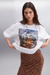 AILIS Kadın %100 Pamuk Oversize Fit  Baskılı Beyaz T-Shirt