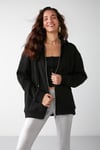 ALENA Kadın Basic Kanguru Cepli Oversize Organik Pamuk Fermuarlı Kapüşonlu Siyah Sweatshirt
