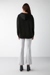 ALENA Kadın Basic Kanguru Cepli Oversize Organik Pamuk Fermuarlı Kapüşonlu Siyah Sweatshirt