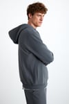 ALESSIO Erkek %100 Pamuk Kapüşonlu Kordon Detaylı Oversize Fit Gri Sweatshirt