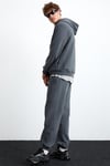 ALESSIO Erkek %100 Pamuk Kapüşonlu Kordon Detaylı Oversize Fit Gri Sweatshirt