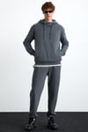 ALESSIO Erkek %100 Pamuk Kapüşonlu Kordon Detaylı Oversize Fit Gri Sweatshirt