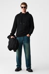 ALESSIO Erkek %100 Pamuk Kapüşonlu Kordon Detaylı Oversize Fit Siyah Sweatshirt