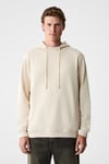 ALESSIO Erkek %100 Pamuk Kapüşonlu Kordon Detaylı Oversize Fit Bej Sweatshirt