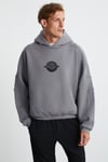 ALFIAN Erkek Maskeli İçi Polarlı Yumuşacık Nakış Detaylı Comfort Organik Pamuk Koyu Gri Sweatshirt