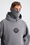 ALFIAN Erkek Maskeli İçi Polarlı Yumuşacık Nakış Detaylı Comfort Organik Pamuk Koyu Gri Sweatshirt