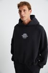 ALFIAN Erkek Maskeli İçi Polarlı Yumuşacık Nakış Detaylı Comfort Organik Pamuk Siyah Sweatshirt