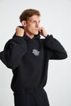 ALFIAN Erkek Maskeli İçi Polarlı Yumuşacık Nakış Detaylı Comfort Organik Pamuk Siyah Sweatshirt