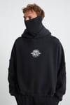 ALFIAN Erkek Maskeli İçi Polarlı Yumuşacık Nakış Detaylı Comfort Organik Pamuk Siyah Sweatshirt