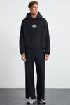 ALFIAN Erkek Maskeli İçi Polarlı Yumuşacık Nakış Detaylı Comfort Organik Pamuk Siyah Sweatshirt