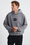 ALFIAN Erkek Maskeli İçi Polarlı Yumuşacık Nakış Detaylı Comfort Organik Pamuk Koyu Gri Sweatshirt