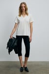 ALINE Kadın %100 Organik Pamuk Derin V Yakalı Comfort Fit Ekru T-Shirt