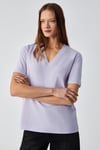 ALINE Kadın %100 Organik Pamuk Derin V Yakalı Comfort Fit Lila T-Shirt