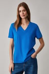 ALINE Kadın %100 Organik Pamuk Derin V Yakalı Comfort Fit Parlament Mavi T-Shirt