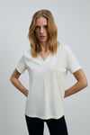 ALINE Kadın %100 Organik Pamuk Derin V Yakalı Comfort Fit Ekru T-Shirt