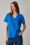 ALINE Kadın %100 Organik Pamuk Derin V Yakalı Comfort Fit Parlament Mavi T-Shirt