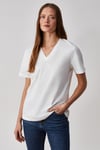 ALINE Kadın %100 Organik Pamuk Derin V Yakalı Comfort Fit Beyaz T-Shirt
