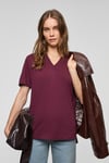ALINE Kadın %100 Organik Pamuk Derin V Yakalı Comfort Fit Bordo T-Shirt