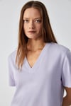 ALINE Kadın %100 Organik Pamuk Derin V Yakalı Comfort Fit Lila T-Shirt