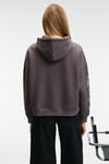 ALIRAYNE Kadın Baskılı Oversize Kapüşonlu Kanguru Cep Antrasit Sweatshirt