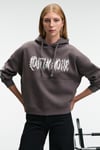 ALIRAYNE Kadın Baskılı Oversize Kapüşonlu Kanguru Cep Antrasit Sweatshirt