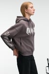 ALIRAYNE Kadın Baskılı Oversize Kapüşonlu Kanguru Cep Antrasit Sweatshirt