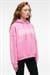 ALIRAYNE Kadın Baskılı Oversize Kapüşonlu Kanguru Cep Pembe Sweatshirt