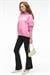 ALIRAYNE Kadın Baskılı Oversize Kapüşonlu Kanguru Cep Pembe Sweatshirt