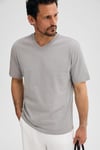 ALMERI Erkek %100 Pamuk Yumuşak Kumaşlı V Yakalı Gri T-Shirt
