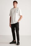 ALONZO Erkek Oversize Fit %100 Pamuk Nakışlı Ve Baskılı Ekru T-Shirt