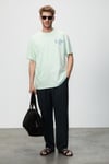 ALONZO Erkek Oversize Fit %100 Pamuk Nakışlı Ve Baskılı Mint Yeşil T-Shirt